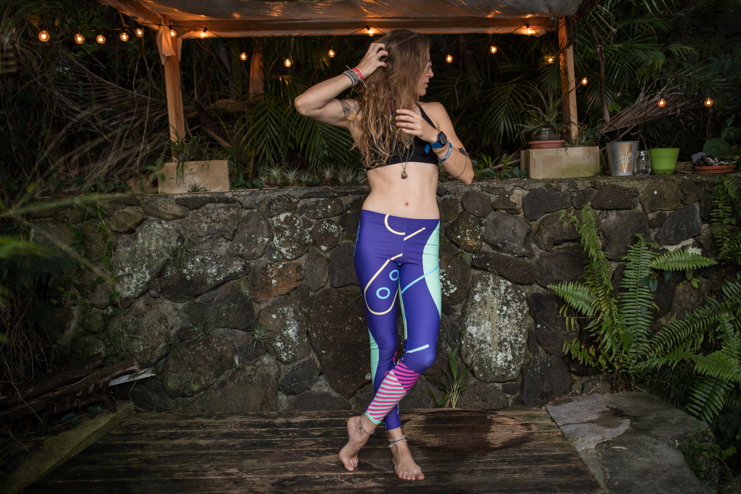Mint & purple striped  - athleisure unisex leggings
