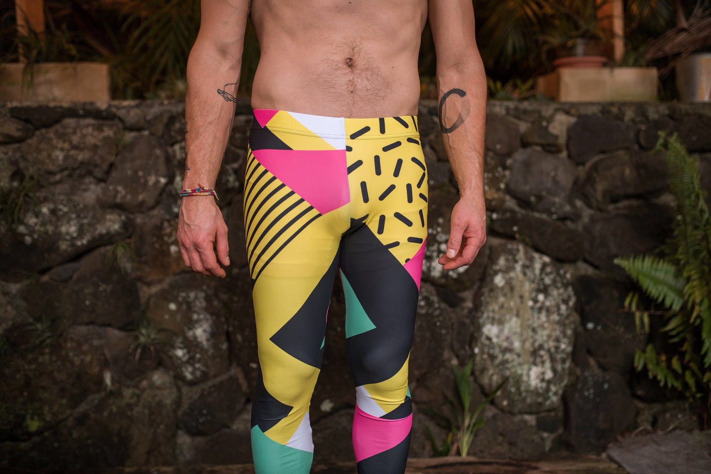 Neon geometric redux - athleisure unisex leggings